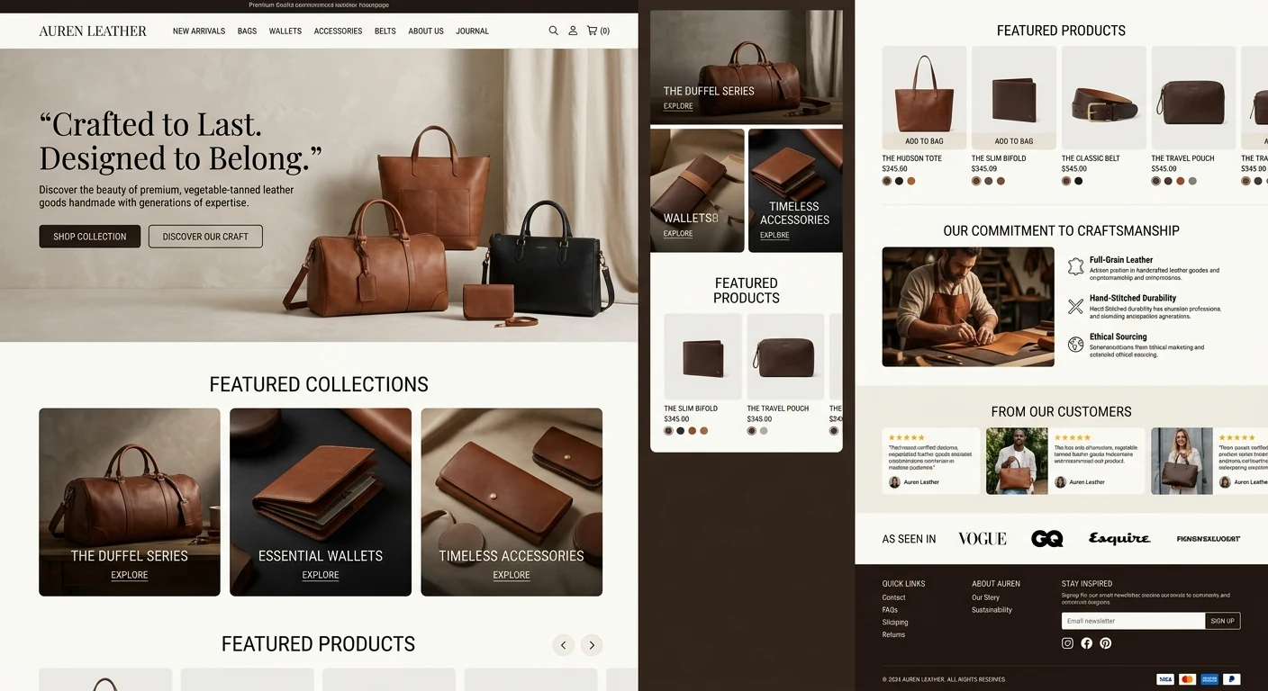 Auren Leather website screenshot